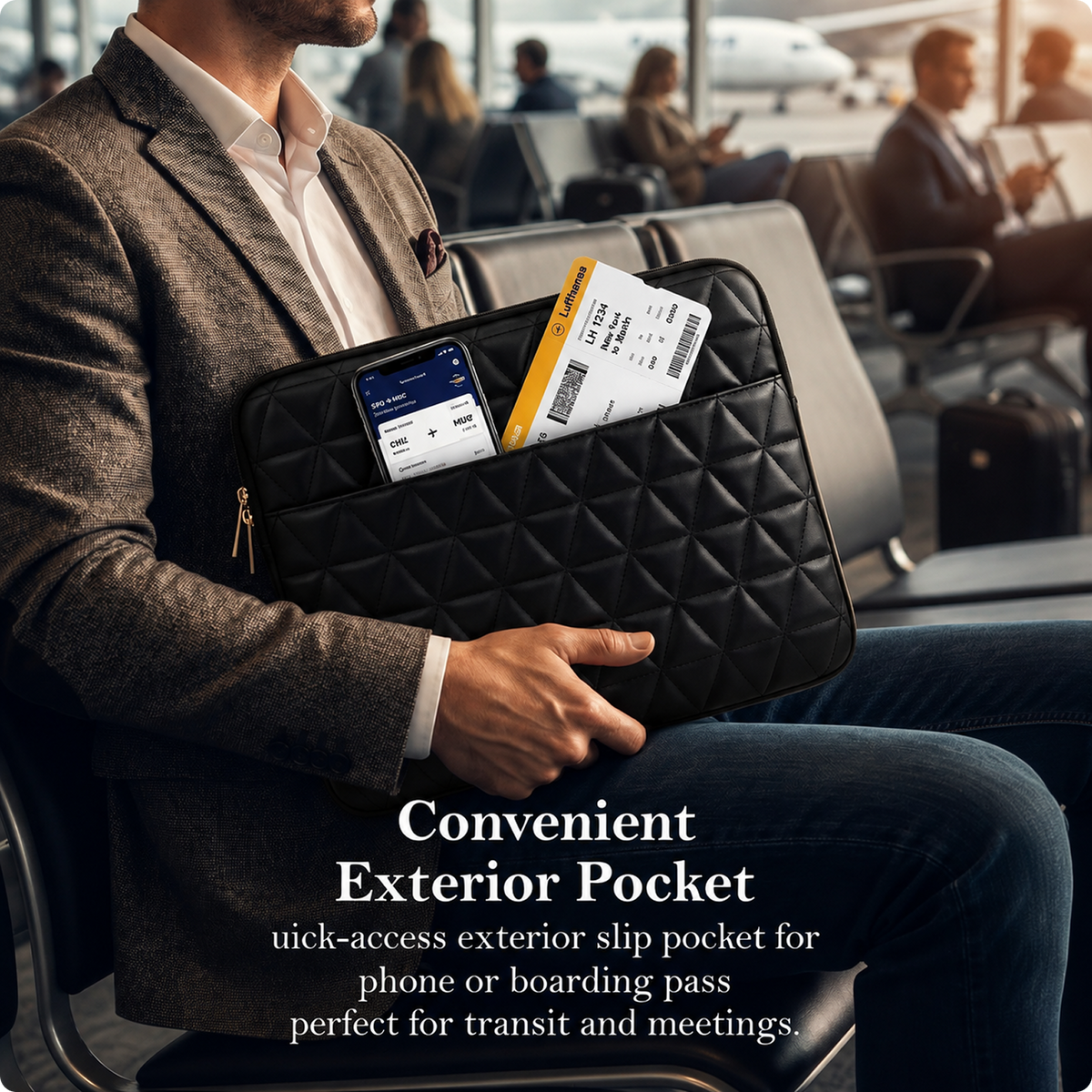 CG MOBILE Guess 13-Inch Laptop Sleeve Case Official Licensed Grained Quilted 4G PU Leather | Stylish Protective Laptop/MacBook Bag for Men & Women - Black