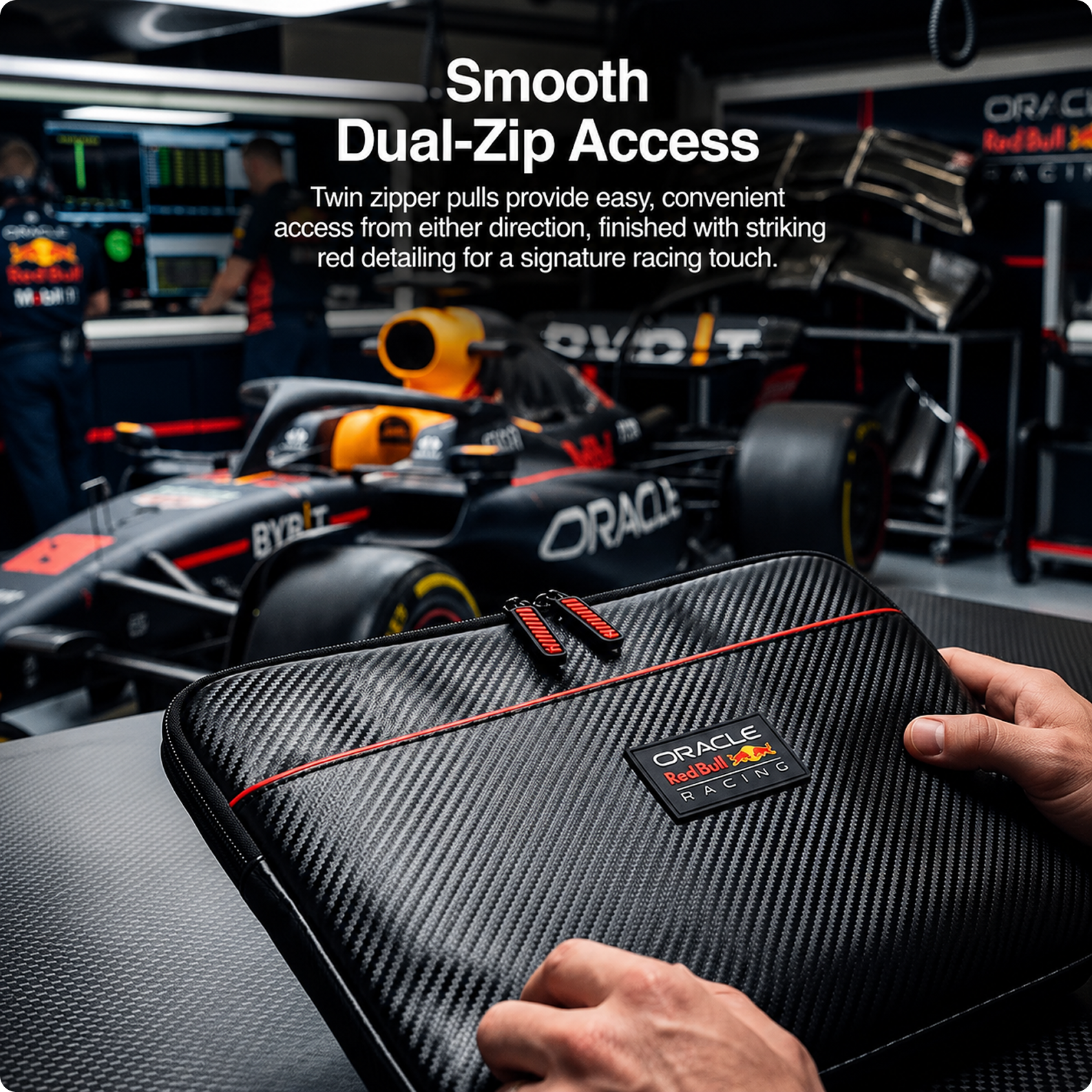 REDBULL Racing 13-Inch/14-Inch Laptop Sleeve Official Licensed by CG Mobile –PU Carbon & Logo, Stylish Protective Laptop/MacBook Bag for Men & Women - Black