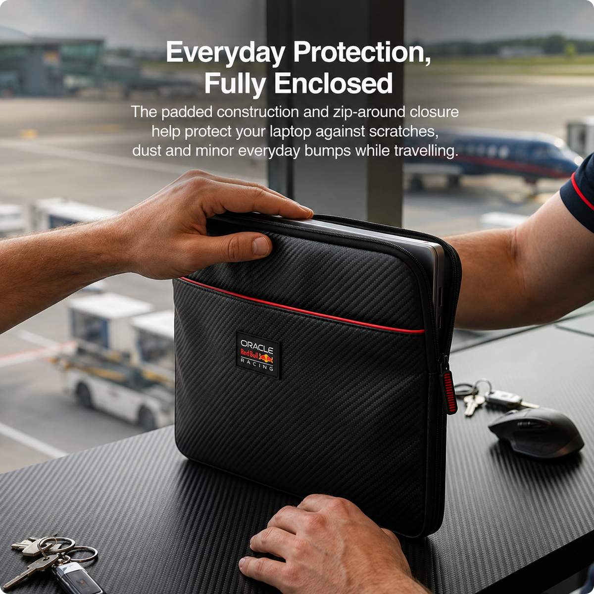 REDBULL Racing 13-Inch/14-Inch Laptop Sleeve Official Licensed by CG Mobile –PU Carbon & Logo, Stylish Protective Laptop/MacBook Bag for Men & Women - Black