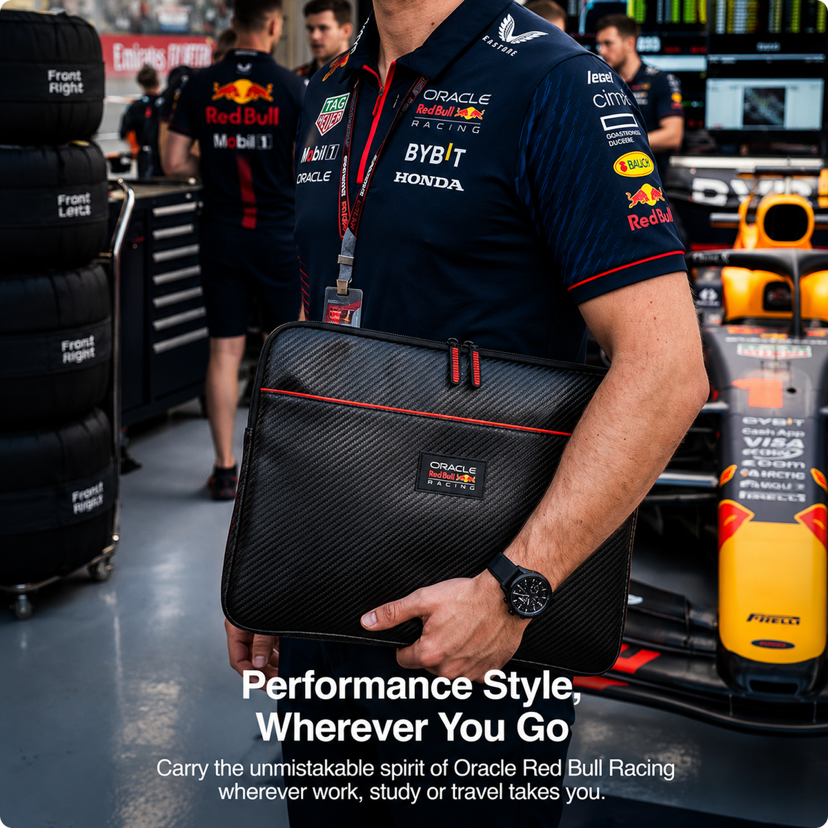 REDBULL Racing 13-Inch/14-Inch Laptop Sleeve Official Licensed by CG Mobile –PU Carbon & Logo, Stylish Protective Laptop/MacBook Bag for Men & Women - Black