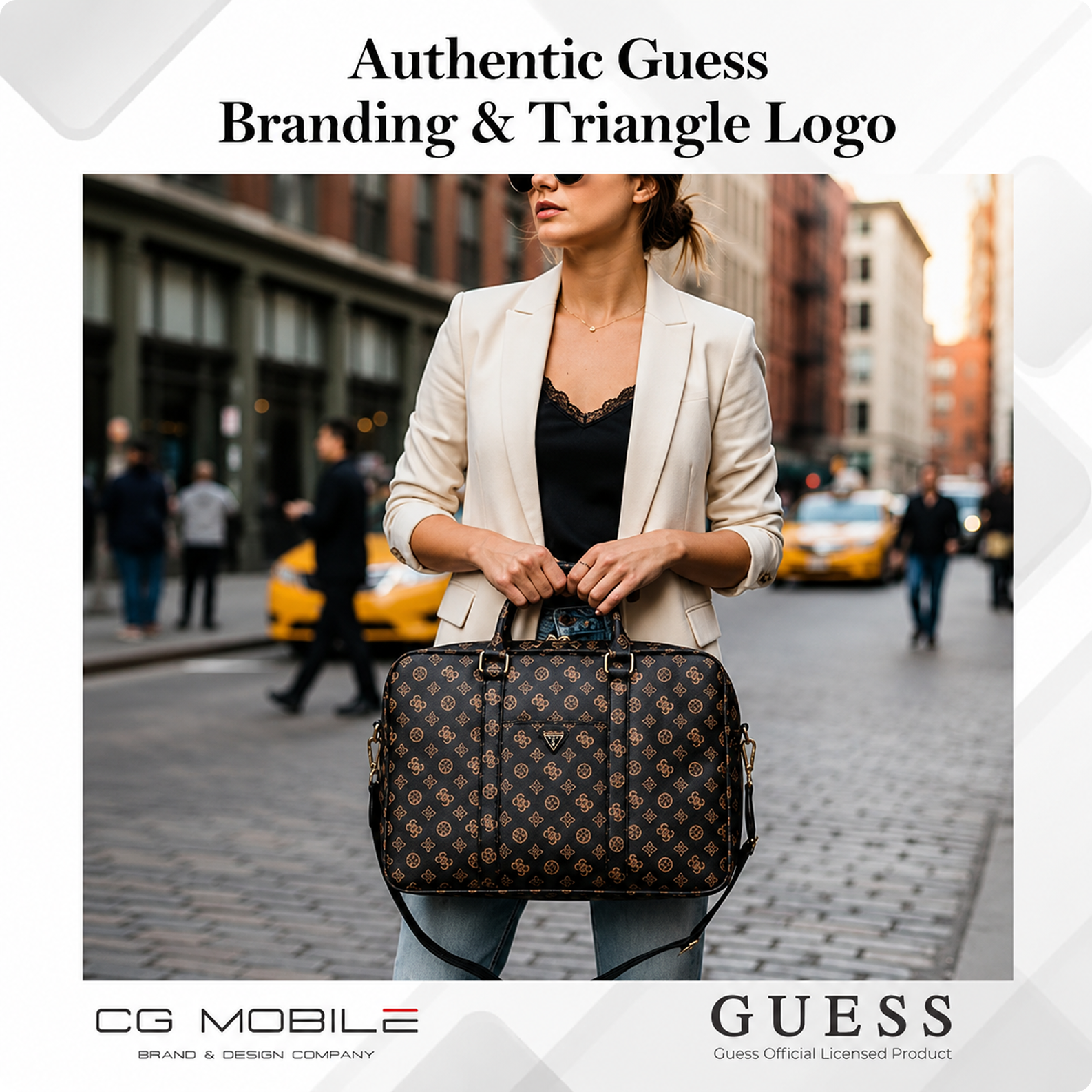 CG MOBILE GUESS 15-Inch Laptop Messenger Bag [Official Licensed], PU Leather with 4G Print, Zipper Handle, Strap & Triangle Logo, Protective Laptop/MacBook Carrying & Crossbody Bag