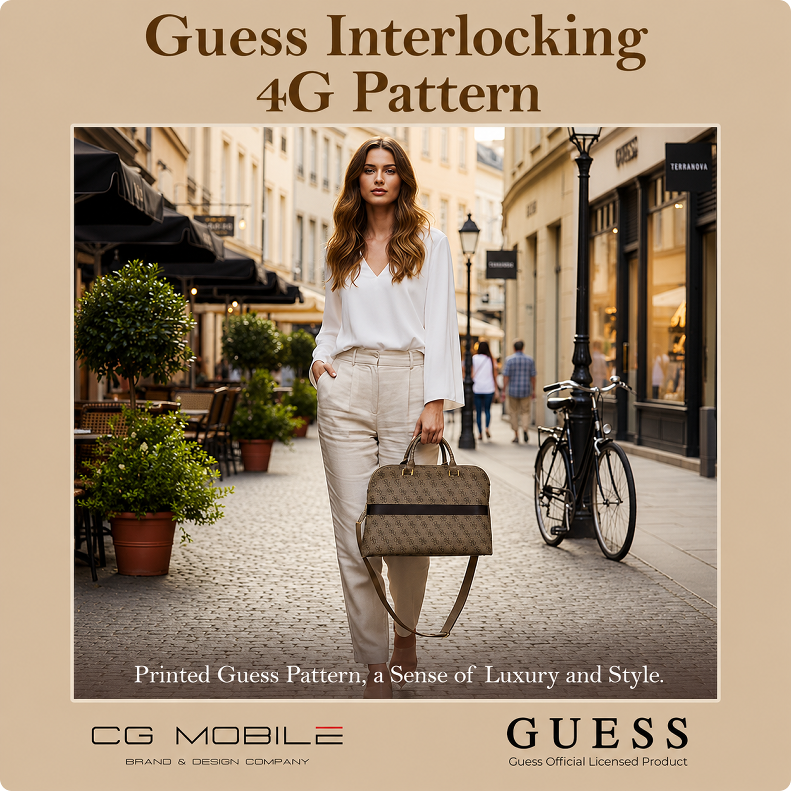 CG MOBILE GUESS 15-Inch Laptop Messenger Bag [Official Licensed], PU Leather with 4G Print, Zipper Handle, Strap & Triangle Logo, Protective Laptop/MacBook Carrying & Crossbody Bag