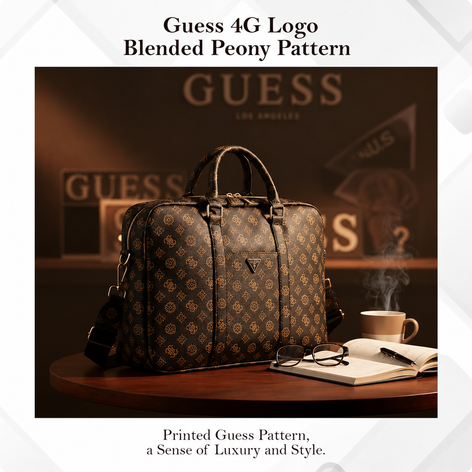 CG MOBILE GUESS 15-Inch Laptop Messenger Bag [Official Licensed], PU Leather with 4G Print, Zipper Handle, Strap & Triangle Logo, Protective Laptop/MacBook Carrying & Crossbody Bag