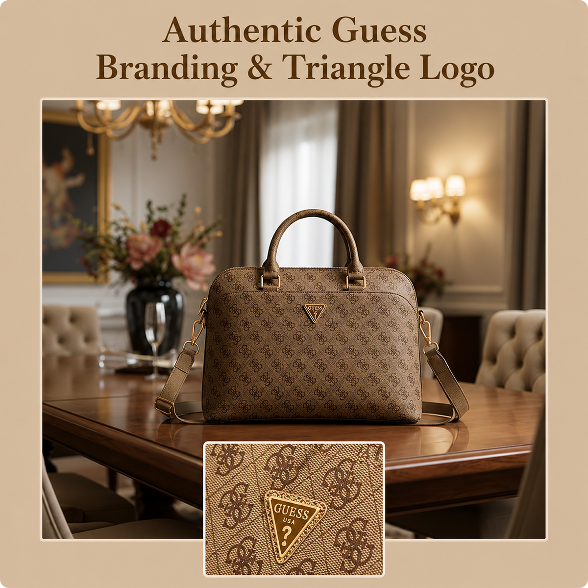 CG MOBILE GUESS 15-Inch Laptop Messenger Bag [Official Licensed], PU Leather with 4G Print, Zipper Handle, Strap & Triangle Logo, Protective Laptop/MacBook Carrying & Crossbody Bag
