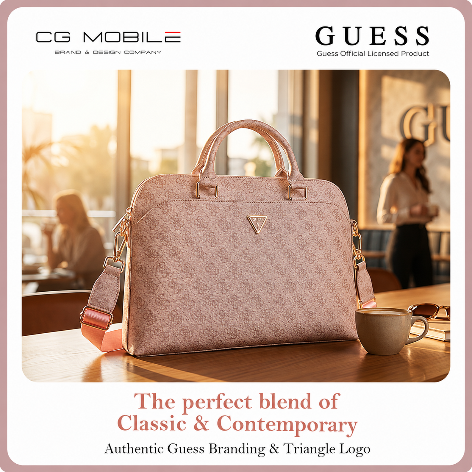 CG MOBILE GUESS 15-Inch Laptop Messenger Bag [Official Licensed], PU Leather with 4G Print, Zipper Handle, Strap & Triangle Logo, Protective Laptop/MacBook Carrying & Crossbody Bag