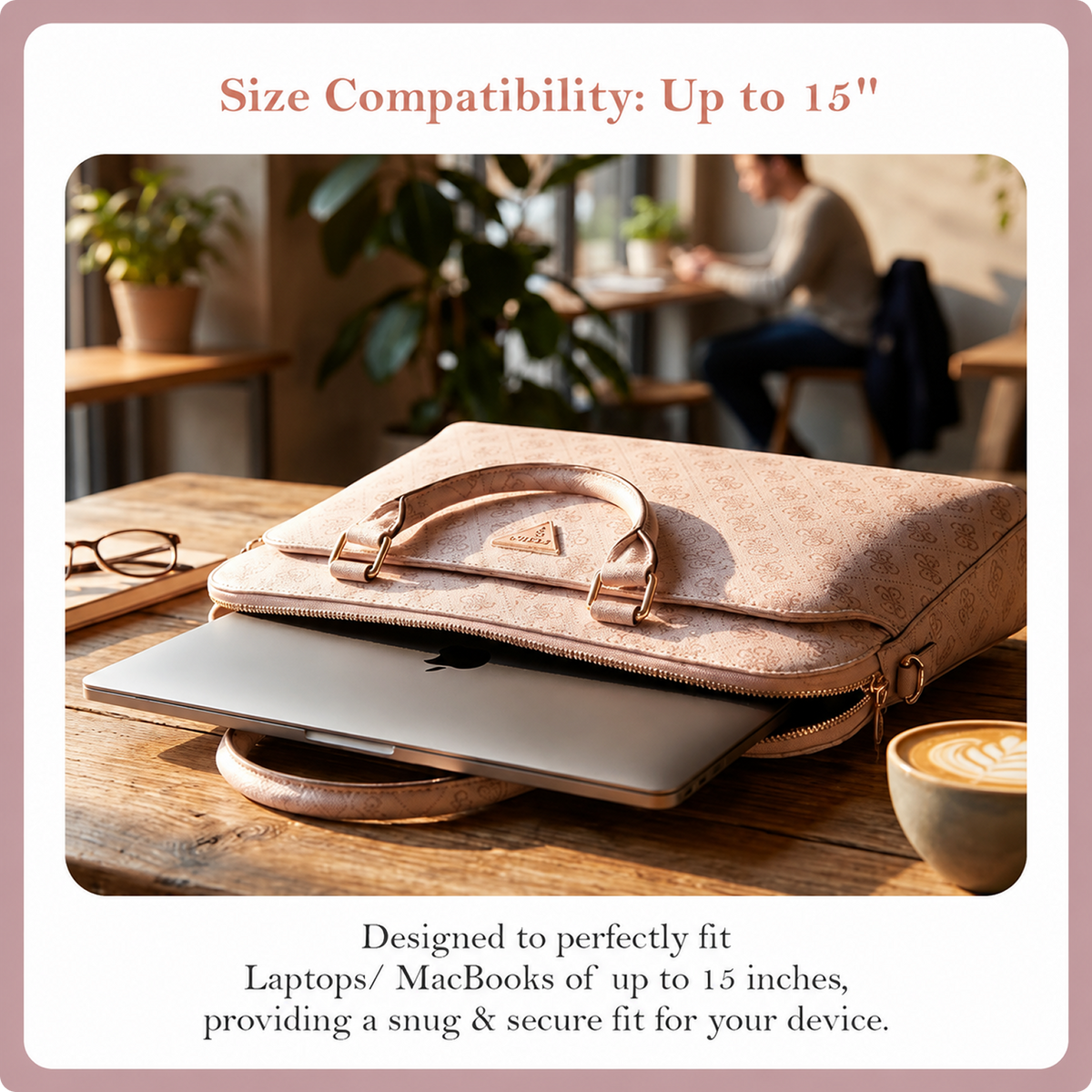 CG MOBILE GUESS 15-Inch Laptop Messenger Bag [Official Licensed], PU Leather with 4G Print, Zipper Handle, Strap & Triangle Logo, Protective Laptop/MacBook Carrying & Crossbody Bag