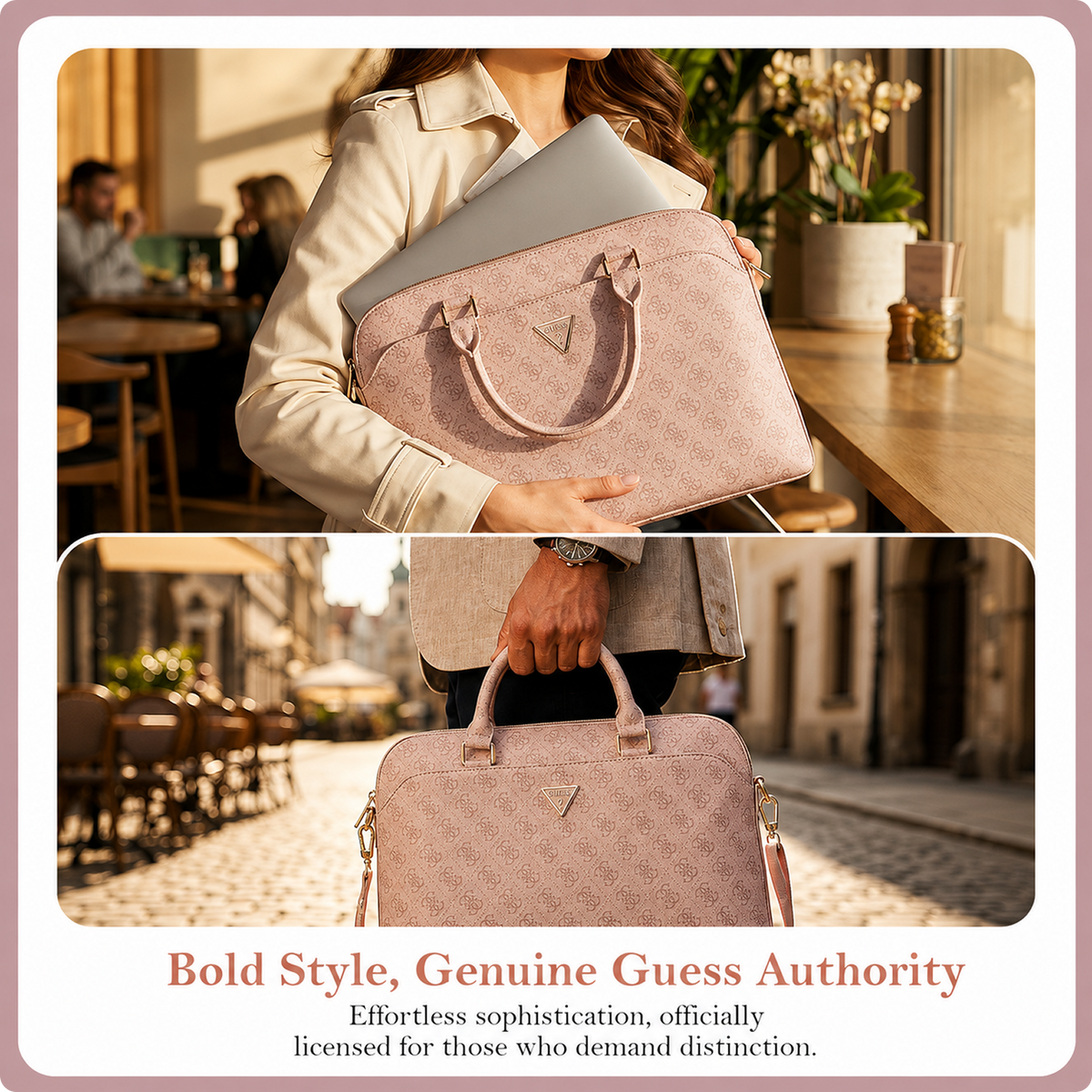 CG MOBILE GUESS 15-Inch Laptop Messenger Bag [Official Licensed], PU Leather with 4G Print, Zipper Handle, Strap & Triangle Logo, Protective Laptop/MacBook Carrying & Crossbody Bag