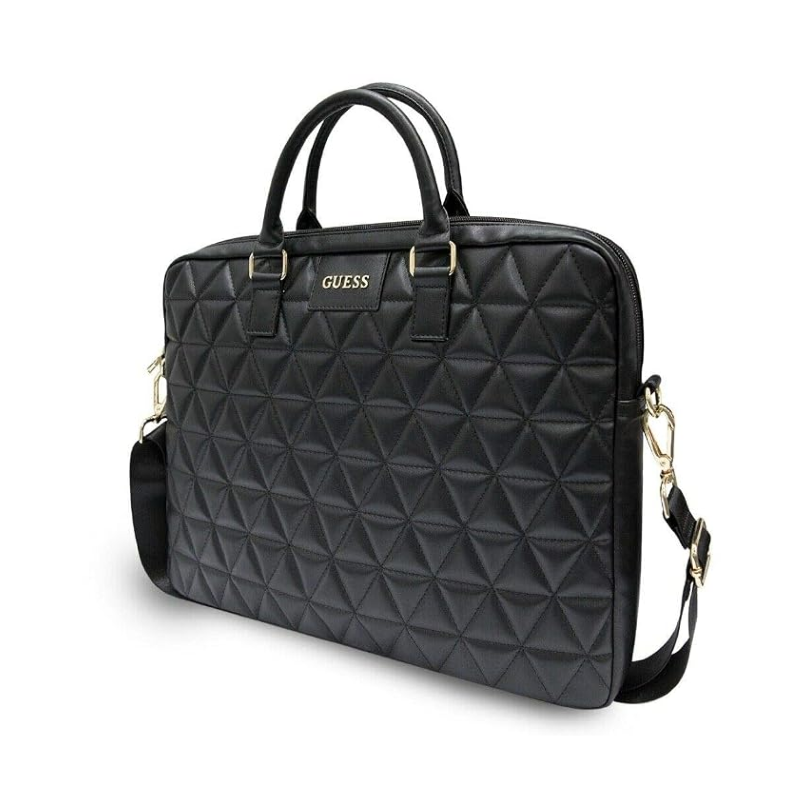 GUESS 15-Inch Laptop Messenger Bag [Official Licensed] by CG MOBILE | Grained Quilted PU Leather with Triangle Metal Logo, Protective Laptop/MacBook Carrying & Crossbody Bag for Unisex - Black