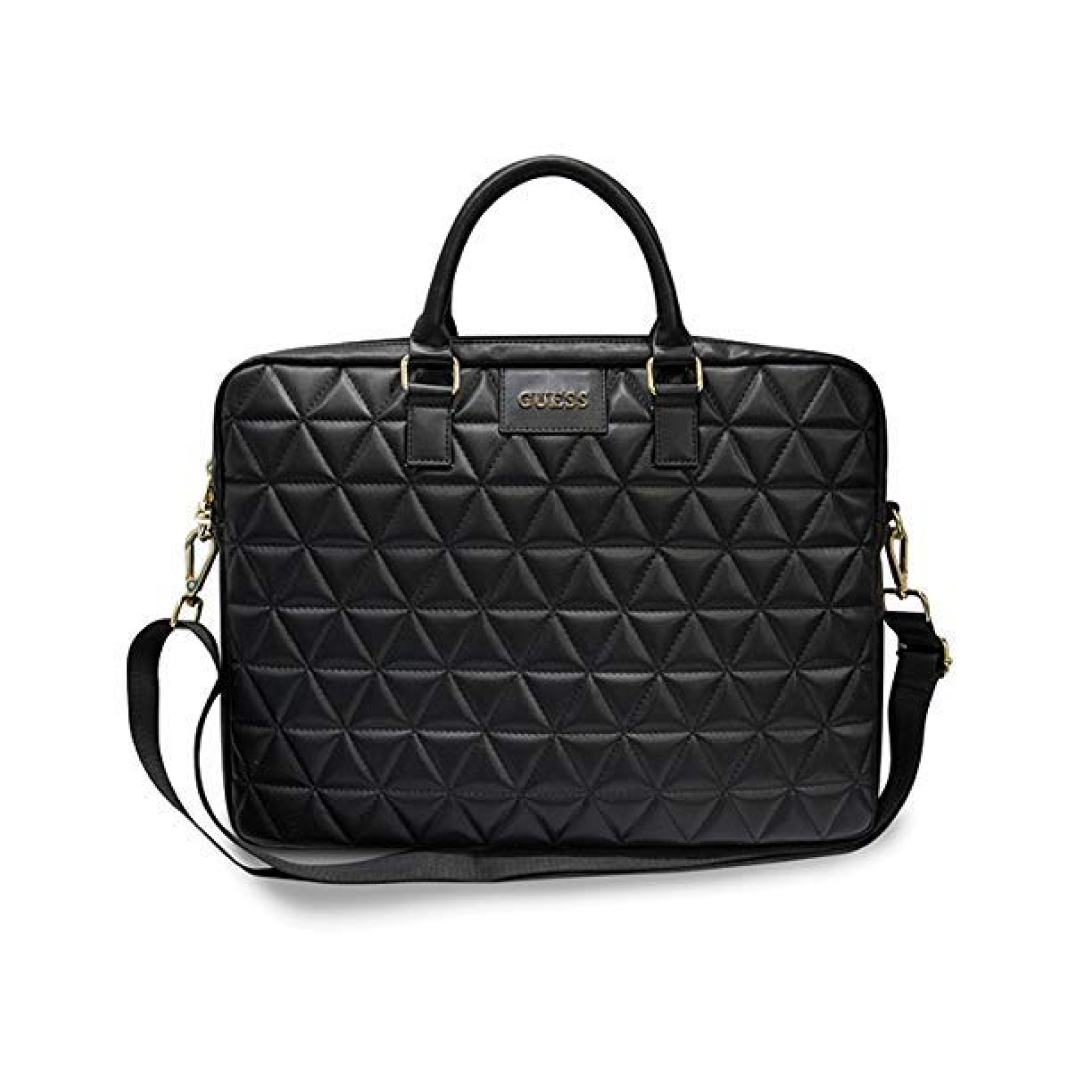 GUESS 15-Inch Laptop Messenger Bag [Official Licensed] by CG MOBILE | Grained Quilted PU Leather with Triangle Metal Logo, Protective Laptop/MacBook Carrying & Crossbody Bag for Unisex - Black