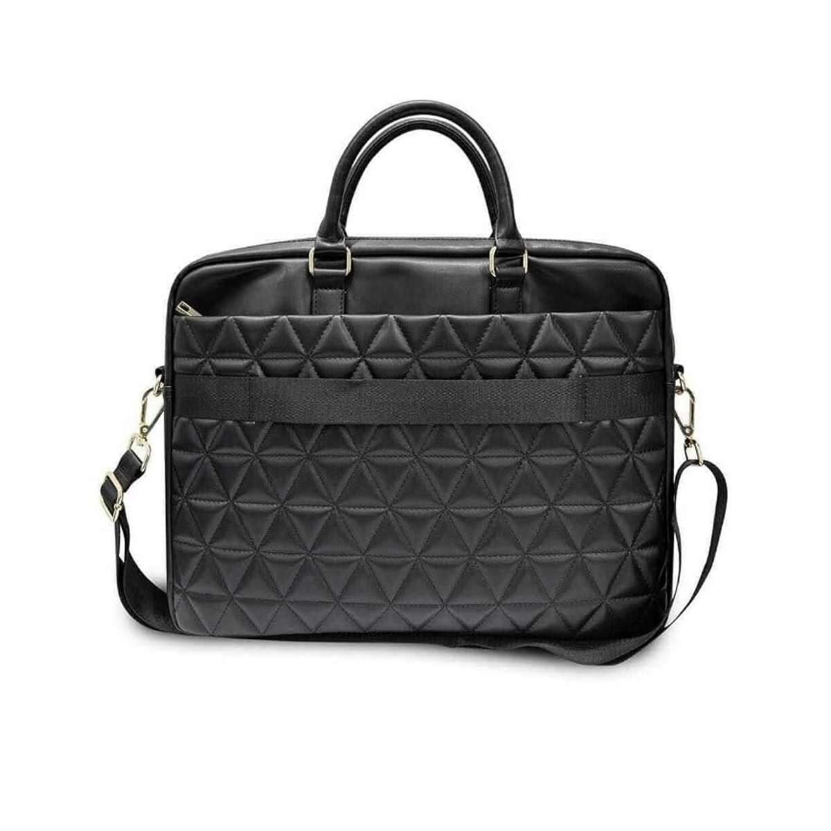 GUESS 15-Inch Laptop Messenger Bag [Official Licensed] by CG MOBILE | Grained Quilted PU Leather with Triangle Metal Logo, Protective Laptop/MacBook Carrying & Crossbody Bag for Unisex - Black