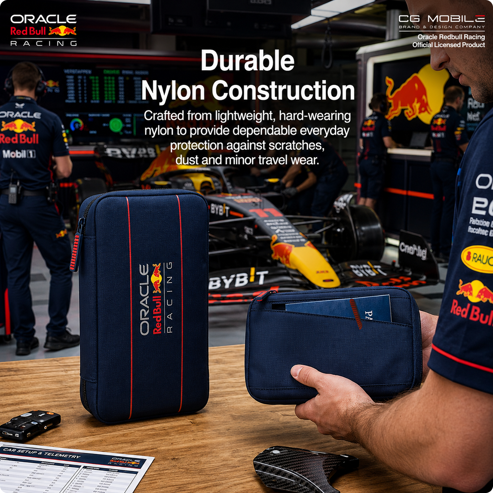 CG MOBILE Redbull Racing Organizer Tech Accessory Pouch Bag Officially Licensed, Nylon Travel Tech Kit with Powerbar, Organizing USB Cables, Chargers, Power Bank, Hard Disk, Adapter & Earphones