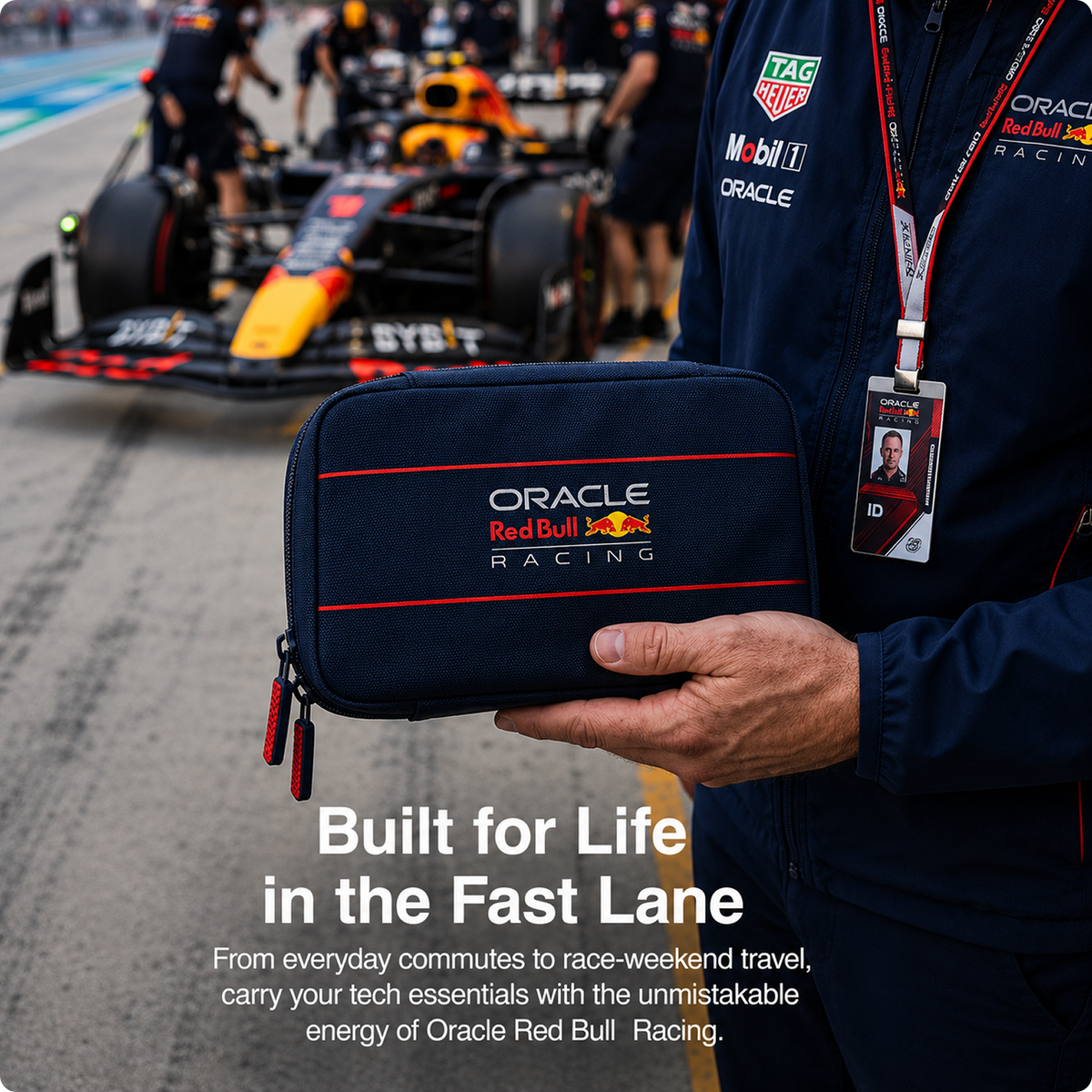 CG MOBILE Redbull Racing Organizer Tech Accessory Pouch Bag Officially Licensed, Nylon Travel Tech Kit with Powerbar, Organizing USB Cables, Chargers, Power Bank, Hard Disk, Adapter & Earphones