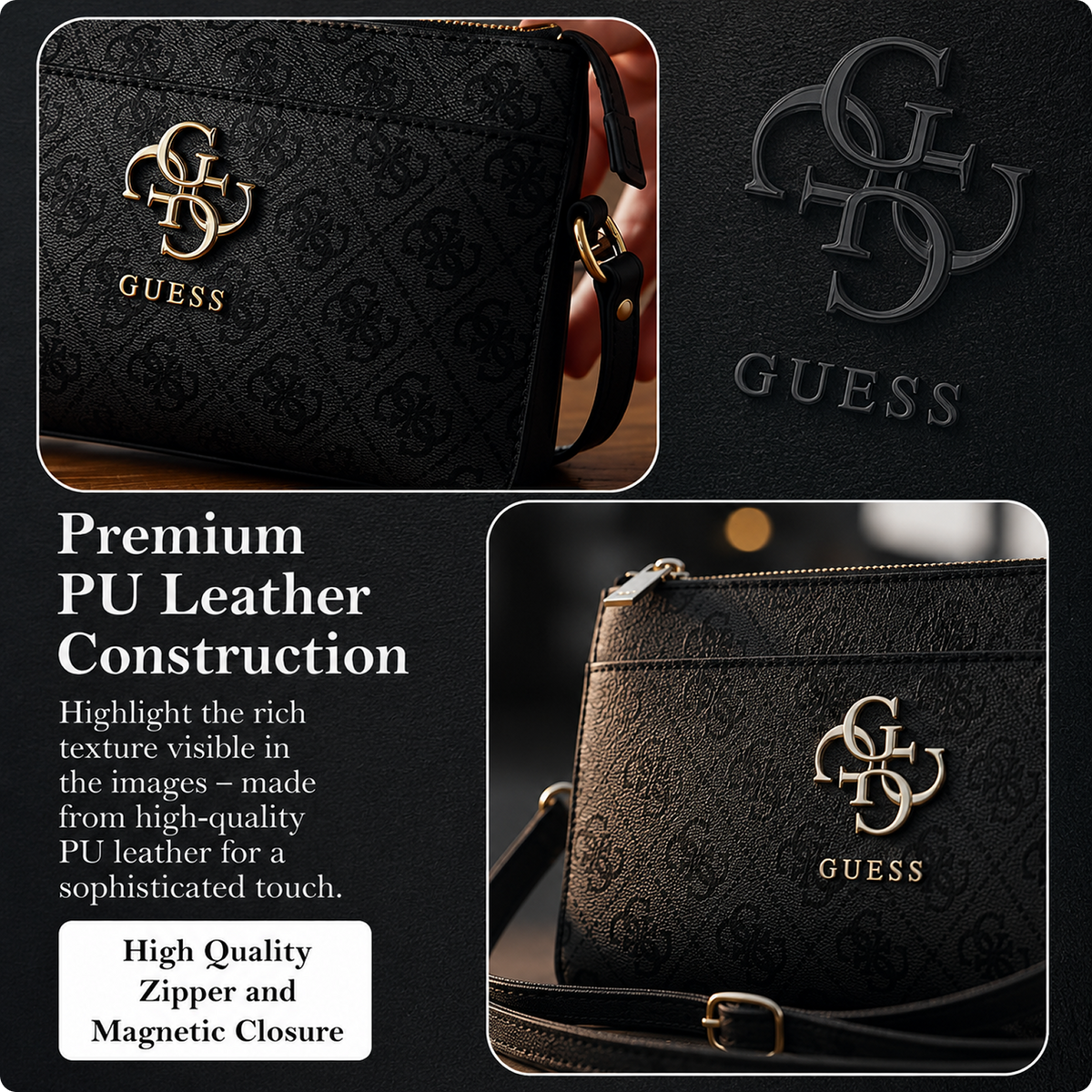 CG MOBILE GUESS Universal Phone Wallet Bag Officially Licensed, Big 4G Logo Print Phone Pouch with Crossbody Strap, Impact-Resistant Protective Phone Holder for Men & Women - Black