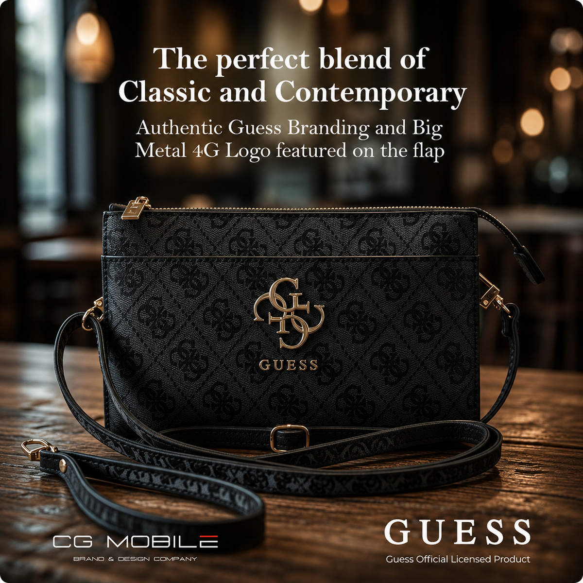 CG MOBILE GUESS Universal Phone Wallet Bag Officially Licensed, Big 4G Logo Print Phone Pouch with Crossbody Strap, Impact-Resistant Protective Phone Holder for Men & Women - Black