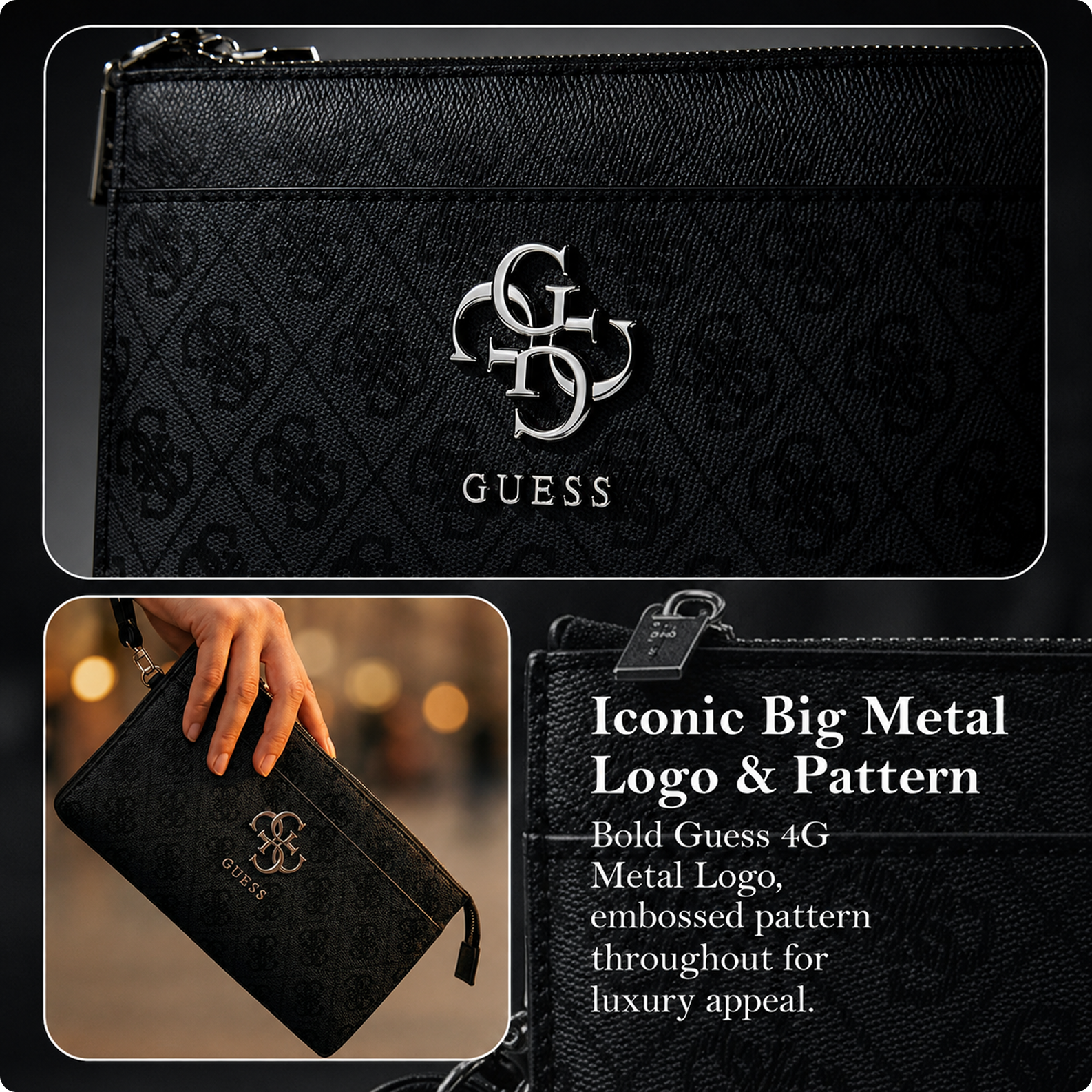 CG MOBILE GUESS Universal Phone Wallet Bag Officially Licensed, Big 4G Logo Print Phone Pouch with Crossbody Strap, Impact-Resistant Protective Phone Holder for Men & Women - Black