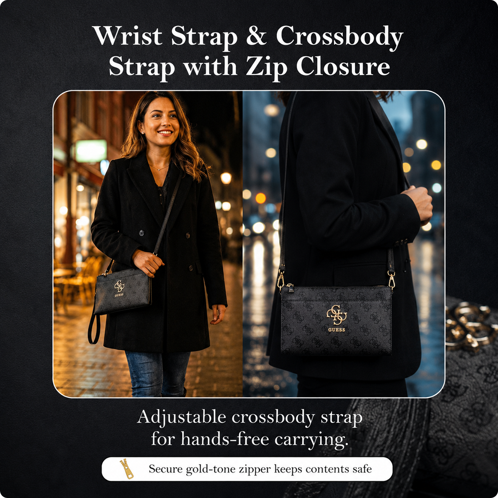 CG MOBILE GUESS Universal Phone Wallet Bag Officially Licensed, Big 4G Logo Print Phone Pouch with Crossbody Strap, Impact-Resistant Protective Phone Holder for Men & Women - Black