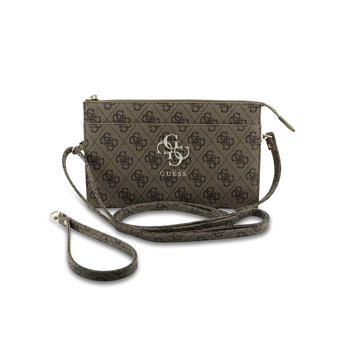 CG MOBILE GUESS Universal Phone Wallet Bag Officially Licensed, Big 4G Logo Print Phone Pouch with Crossbody Strap, Impact-Resistant Protective Phone Holder for Men & Women - Brown