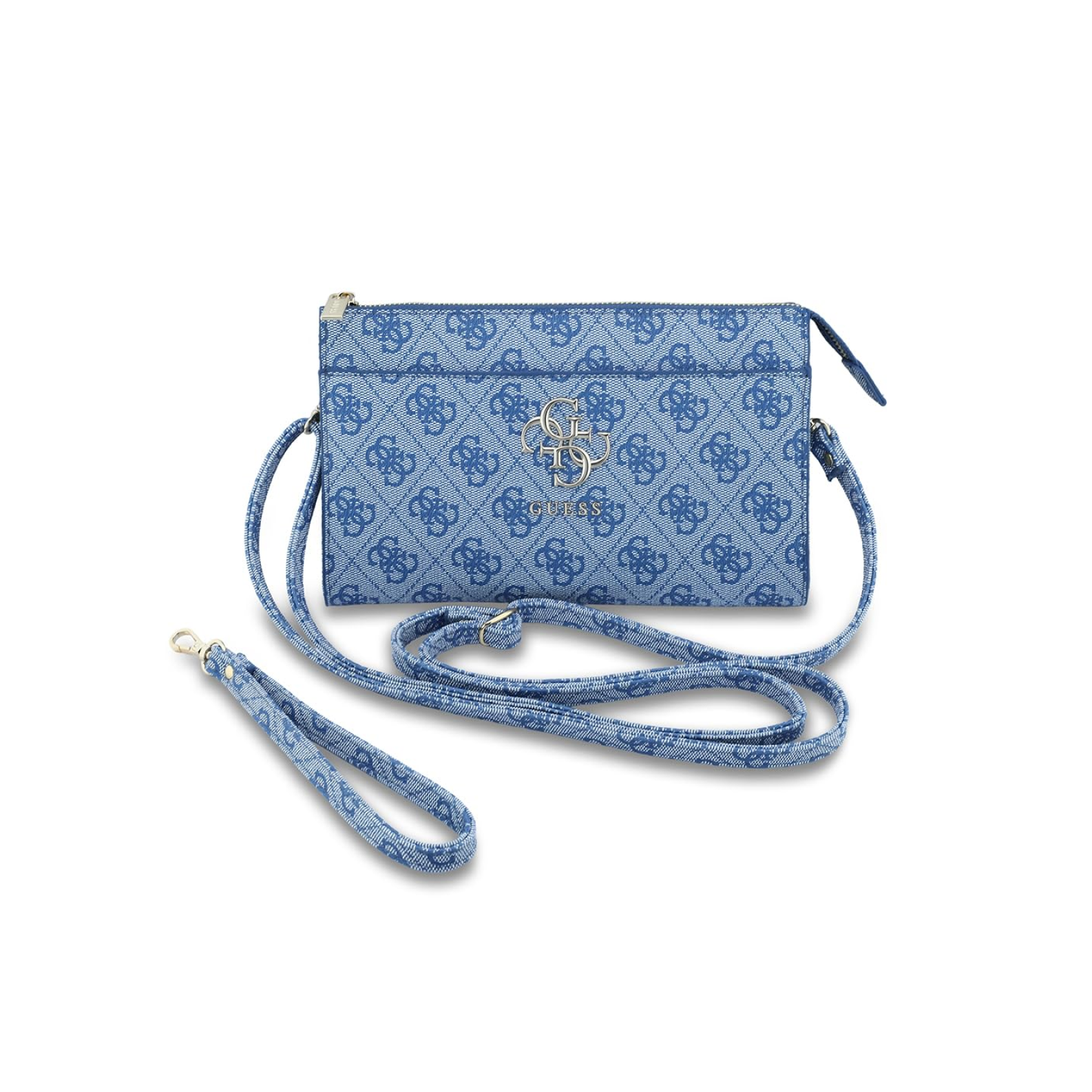 CG MOBILE Guess Universal Phone Wallet Bag Officially Licensed, Big 4G Logo Print Phone Pouch with Crossbody Strap, Impact-Resistant Protective Phone Holder for Women - Blue