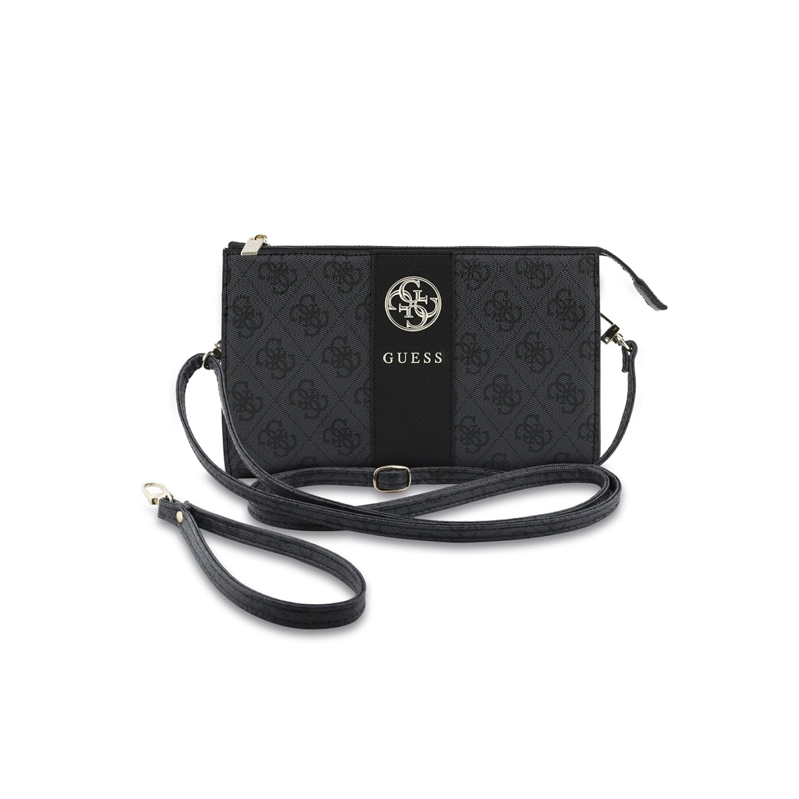 CG MOBILE GUESS Phone Wallet Bag Officially Licensed, PU Leather With Middle Stripe, 4G Metal Round & Classic Logo & Strap | Phone Pouch with Crossbody Strap, Protective Phone Holder for Unisex