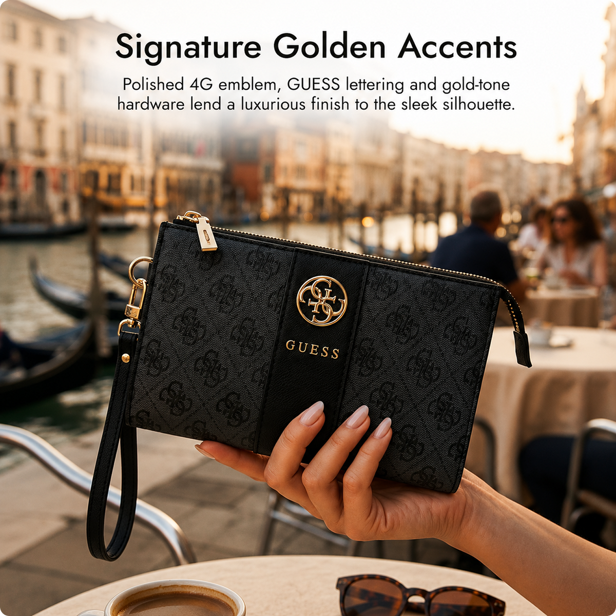 CG MOBILE GUESS Phone Wallet Bag Officially Licensed, PU Leather With Middle Stripe, 4G Metal Round & Classic Logo & Strap | Phone Pouch with Crossbody Strap, Protective Phone Holder for Unisex