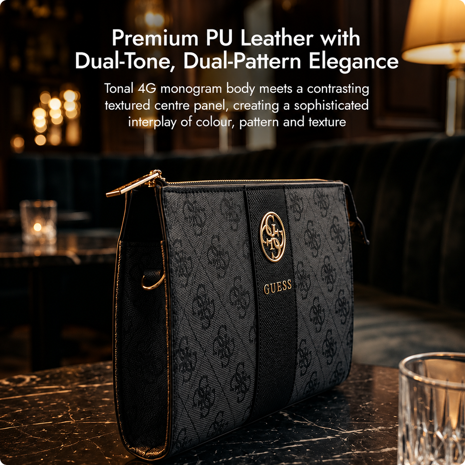 CG MOBILE GUESS Phone Wallet Bag Officially Licensed, PU Leather With Middle Stripe, 4G Metal Round & Classic Logo & Strap | Phone Pouch with Crossbody Strap, Protective Phone Holder for Unisex