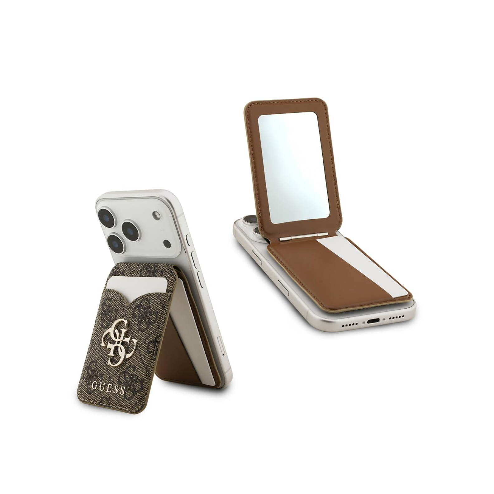 CG MOBILE Guess Magnetic Wallet Official Licensed, PU Wallet Cardslot 2 Crads Equipped with Magnetic System Stand Function & Mirror - Brown