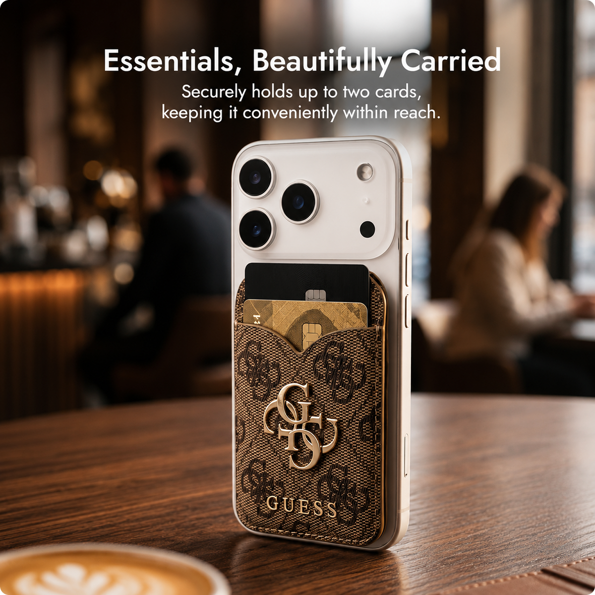 CG MOBILE Guess Magnetic Wallet Official Licensed, PU Wallet Cardslot 2 Crads Equipped with Magnetic System Stand Function & Mirror - Brown