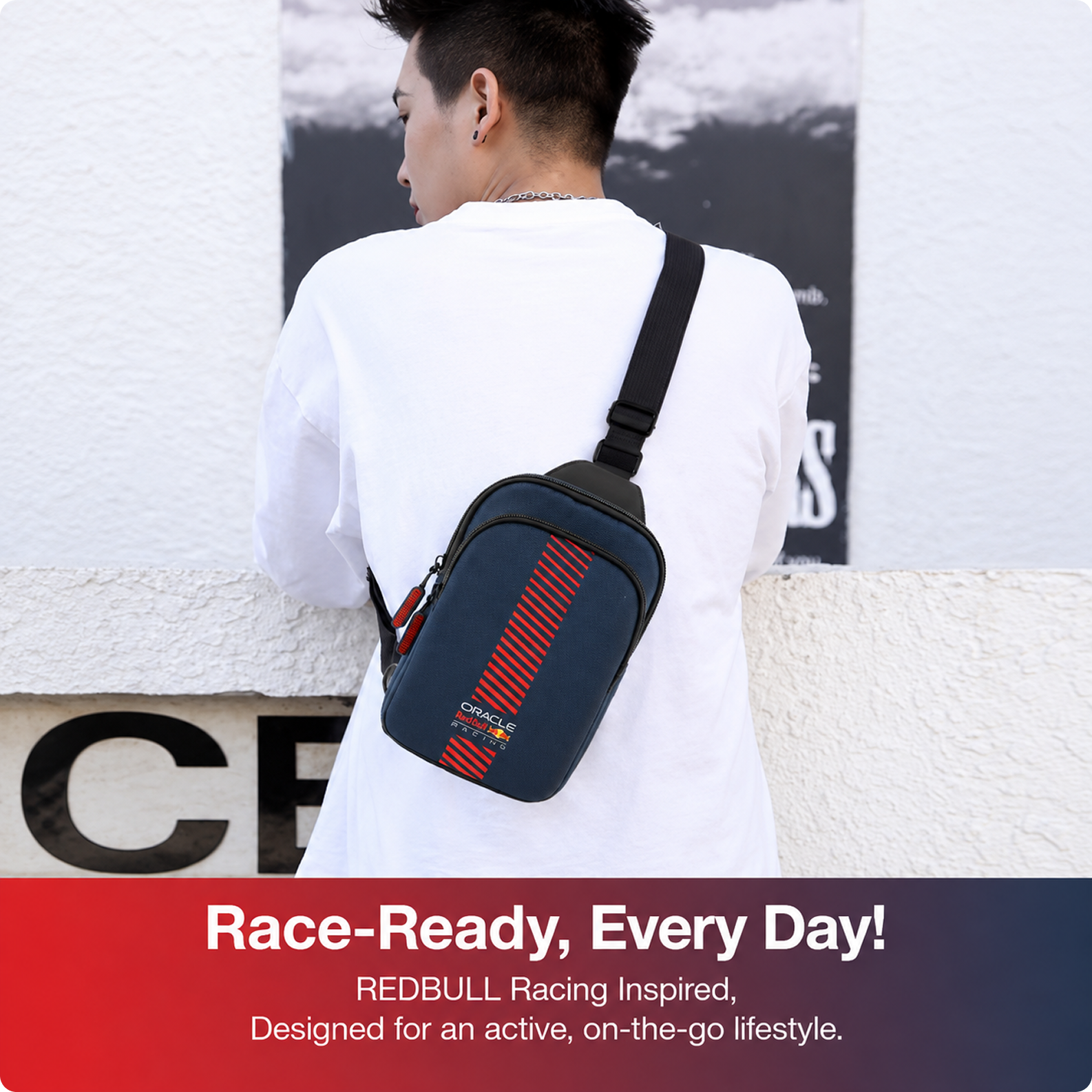 CG MOBILE RedBull Racing Universal Phone Bag Official Licensed, Crossbody Nylon Phone Pouch with PowerBar, Impact-Resistant Protective Phone Holder for Men & Women - Navy