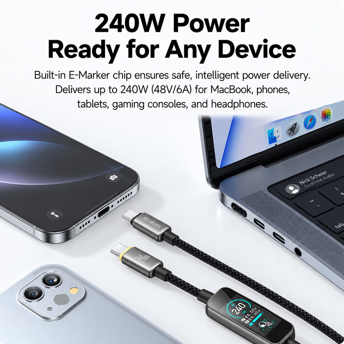 Mcdodo USB-C to USB-C 240W Cable With TFT Screen Display