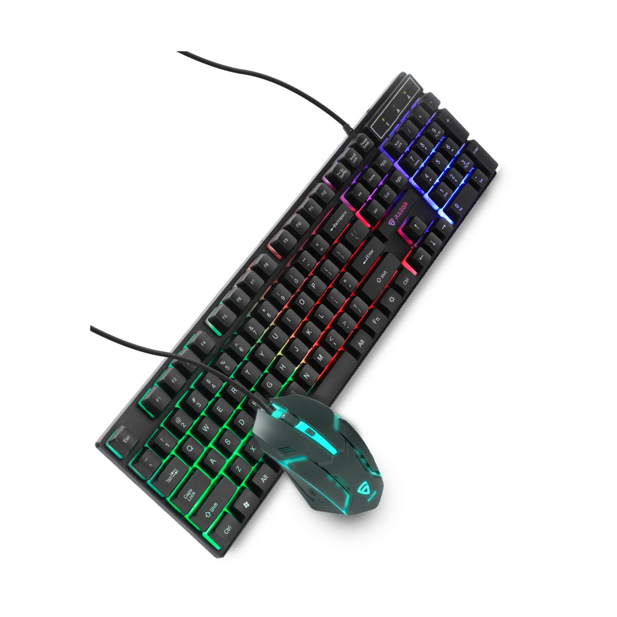 RAEGR RapidGear X30 Wired Gaming Keyboard and Mouse Combo 1200 DPI, LED Rainbow Backlit, Floating Keycaps with Breathing Lights Effect, Plug & Play | Compatible with PC/Laptop/Mac