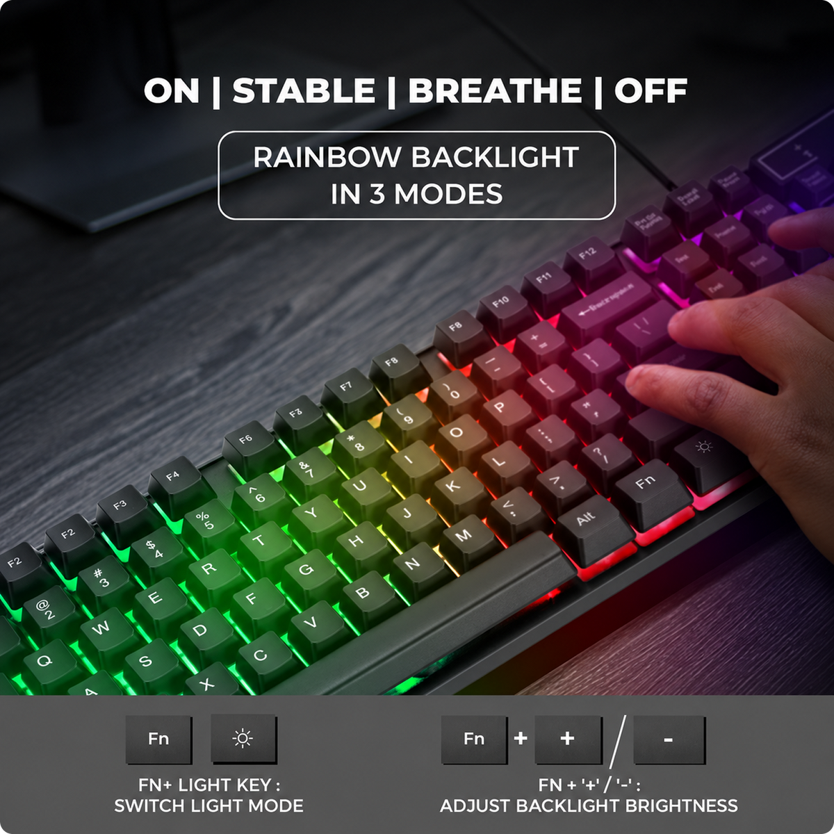 RAEGR RapidGear X30 Wired Gaming Keyboard and Mouse Combo 1200 DPI, LED Rainbow Backlit, Floating Keycaps with Breathing Lights Effect, Plug & Play | Compatible with PC/Laptop/Mac