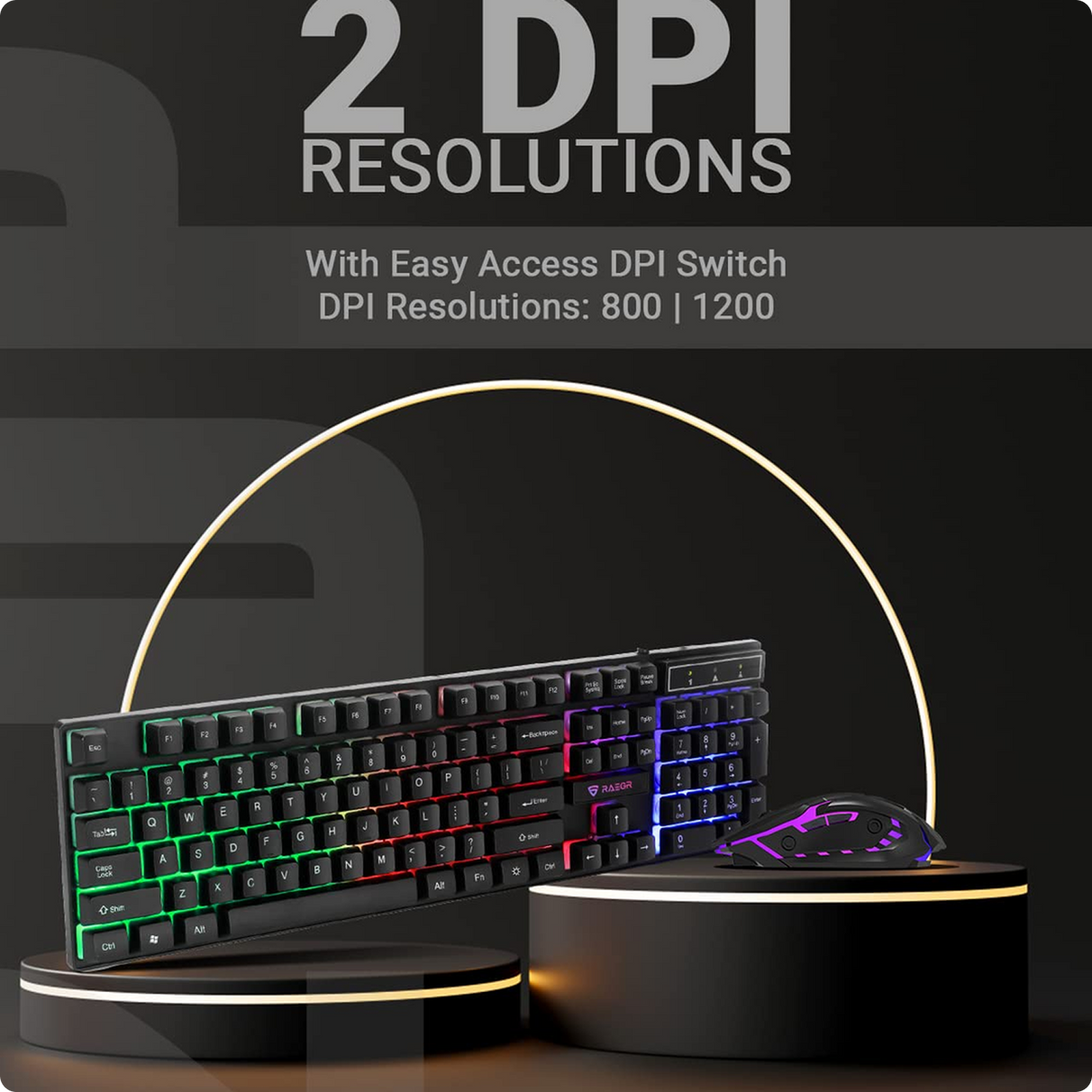 RAEGR RapidGear X30 Wired Gaming Keyboard and Mouse Combo 1200 DPI, LED Rainbow Backlit, Floating Keycaps with Breathing Lights Effect, Plug & Play | Compatible with PC/Laptop/Mac