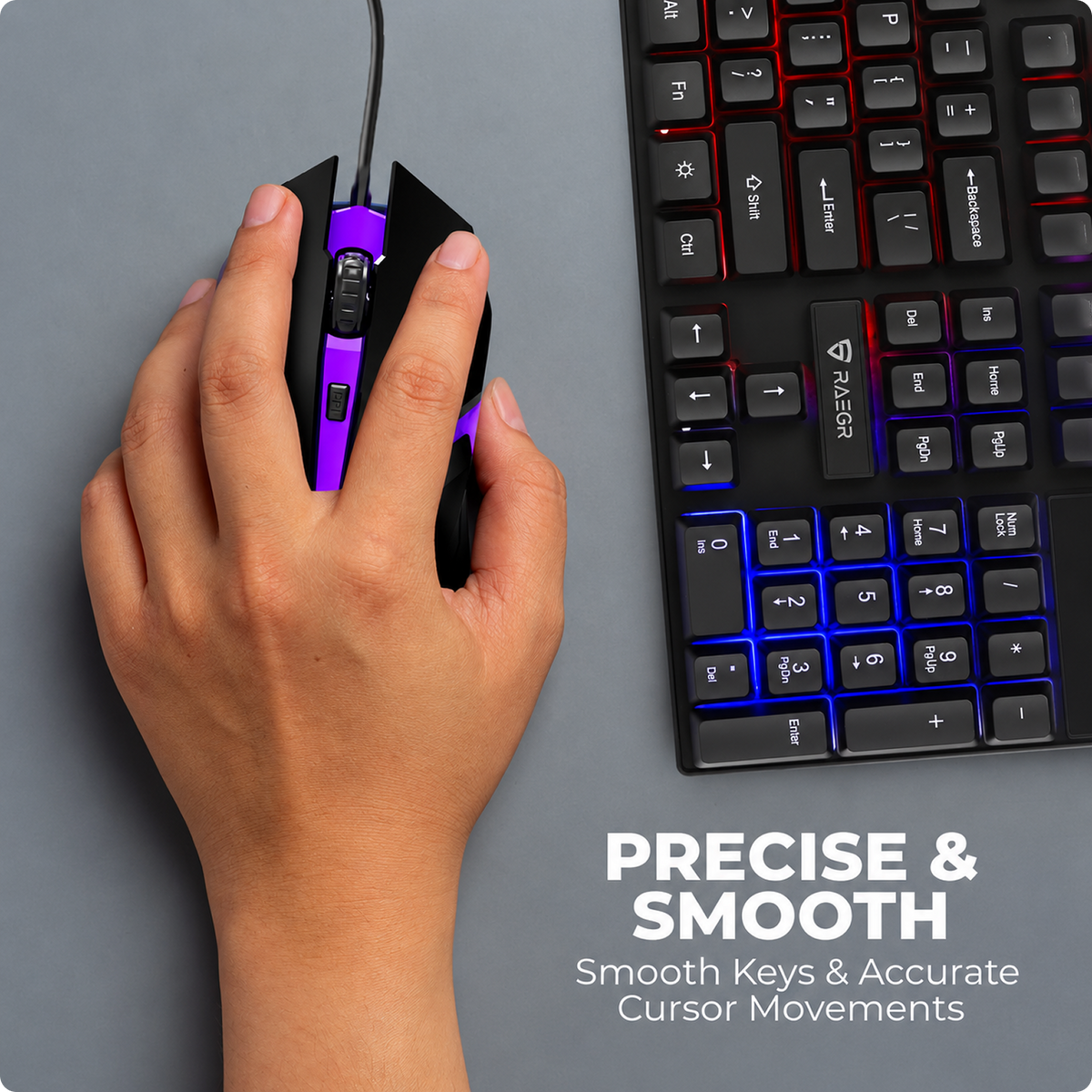 RAEGR RapidGear X30 Wired Gaming Keyboard and Mouse Combo 1200 DPI, LED Rainbow Backlit, Floating Keycaps with Breathing Lights Effect, Plug & Play | Compatible with PC/Laptop/Mac
