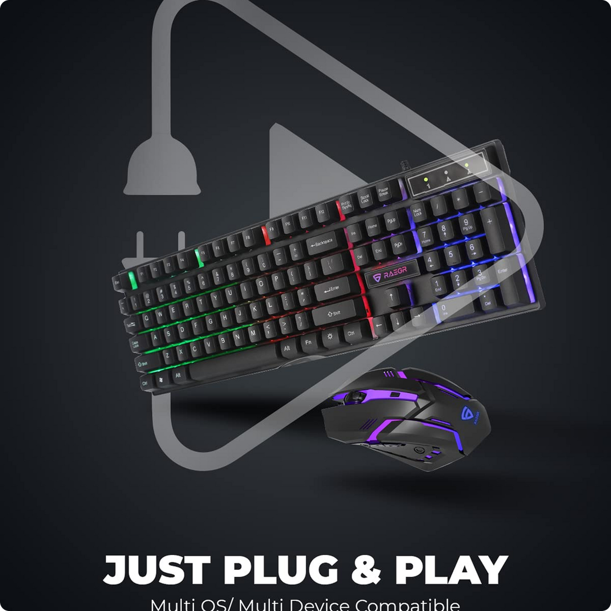 RAEGR RapidGear X30 Wired Gaming Keyboard and Mouse Combo 1200 DPI, LED Rainbow Backlit, Floating Keycaps with Breathing Lights Effect, Plug & Play | Compatible with PC/Laptop/Mac