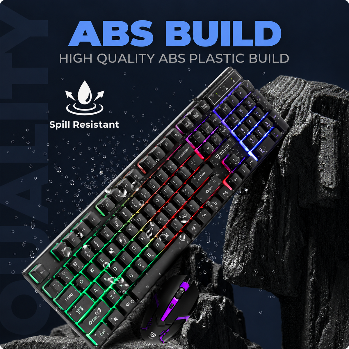 RAEGR RapidGear X30 Wired Gaming Keyboard and Mouse Combo 1200 DPI, LED Rainbow Backlit, Floating Keycaps with Breathing Lights Effect, Plug & Play | Compatible with PC/Laptop/Mac