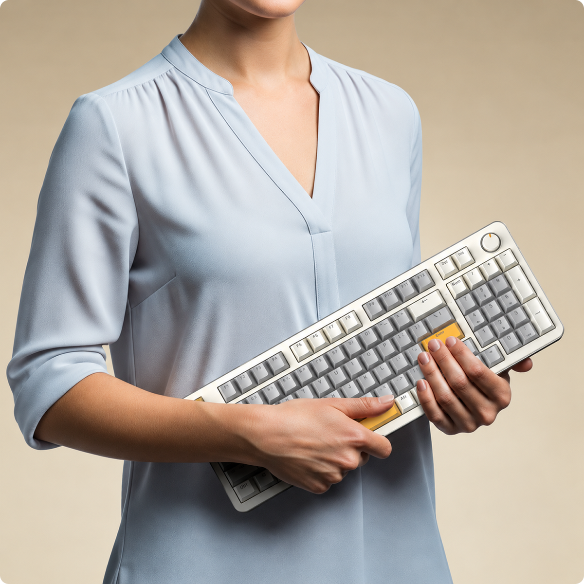 RAEGR MechGear X100 Mechanical Gaming Keyboard, 98 Keys Compact Full Size, Rainbow Backlit, Hot-Swappable Switches, Multi-Function Volume Knob with Detachable Cable Retro White/Grey