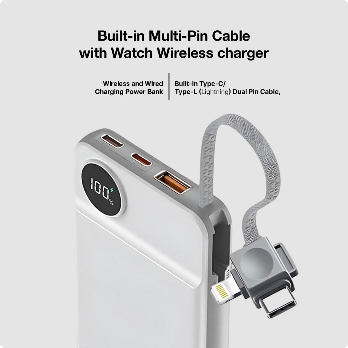 RAEGR 10000mAh MagFix M10x Wireless Power Bank, Fast Wired 20W PD Charging Upto 15W Magnetic Qi-Enabled Wireless Charging with Watch Charger, Type-C Input/Output, Universal Compatible