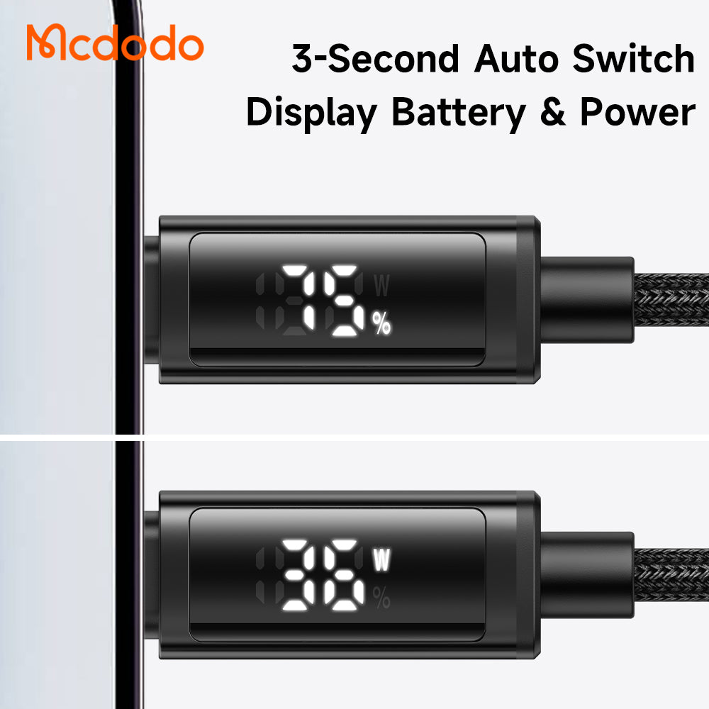 Mcdodo Dual LED Displays 36W USB-C to Lightning Cable 1.2m (Power Display&Battery Level Display for iPhone/iPad switching every 3 seconds)