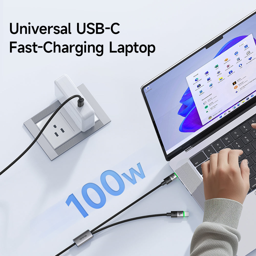 Mcdodo 2 in 1 100W USB-C to Dual USB-C Cable with LED 1.5m