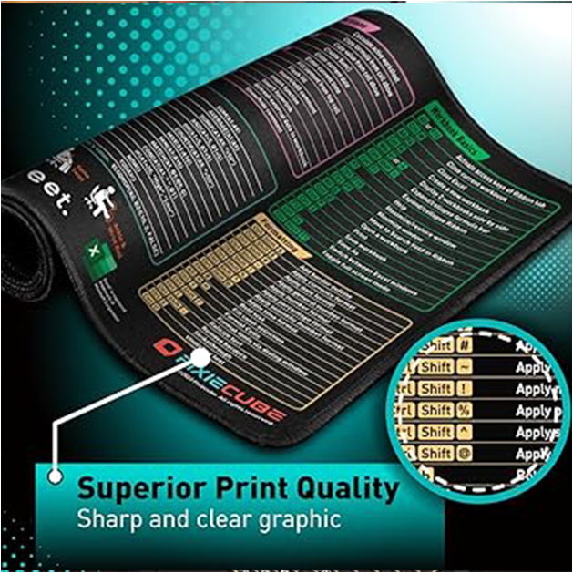 Excel Shortcut Keys Desk Mat and Gaming Mouse Pad