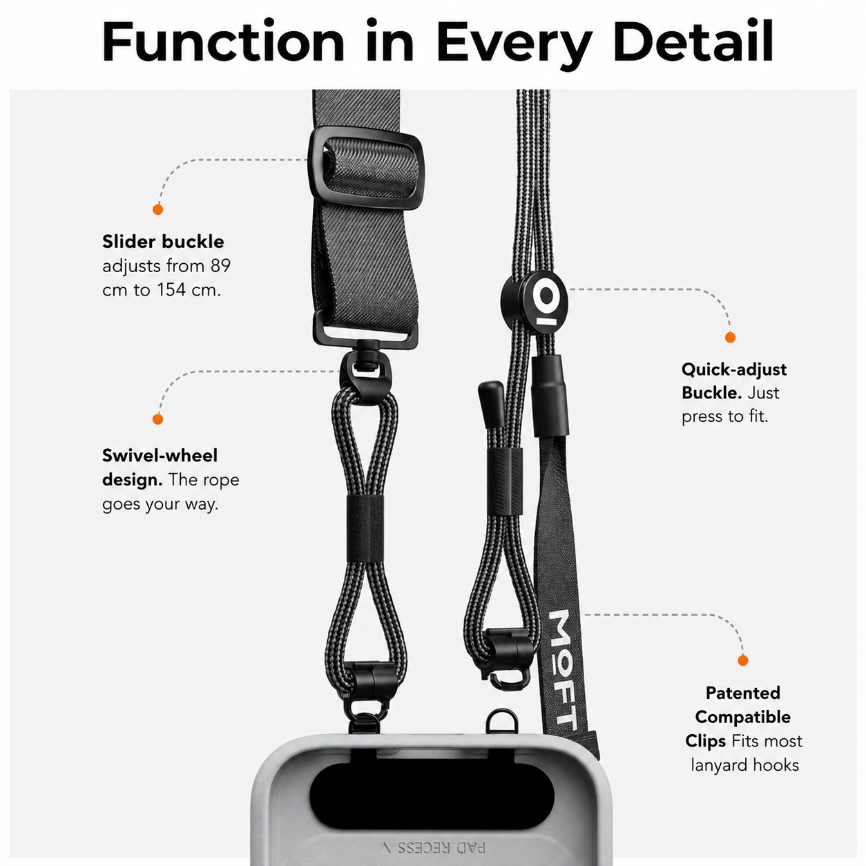 MOFT Phone Lanyard Crossbody with 2 Tabs, Adjustable Phone Strap with Premium Metal Buckles, Skin-Friendly Universal Lanyard, Compatible with Most Smartphones