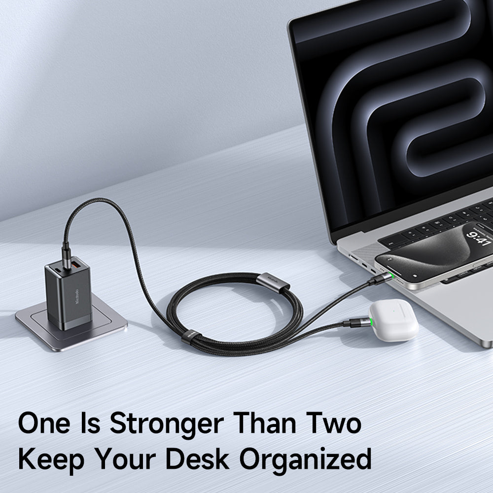 Mcdodo 2 in 1 100W USB-C to Dual USB-C Cable with LED 1.5m