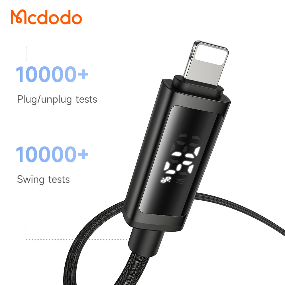 Mcdodo Dual LED Displays 36W USB-C to Lightning Cable 1.2m (Power Display&Battery Level Display for iPhone/iPad switching every 3 seconds)