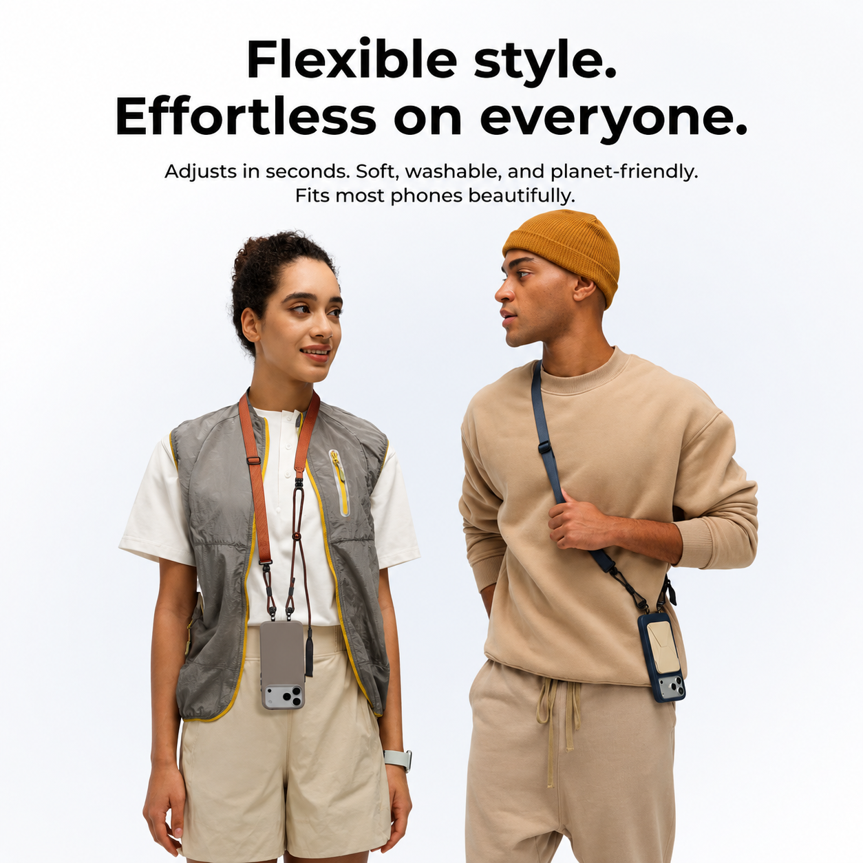 MOFT Phone Lanyard Crossbody with 2 Tabs, Adjustable Phone Strap with Premium Metal Buckles, Skin-Friendly Universal Lanyard, Compatible with Most Smartphones