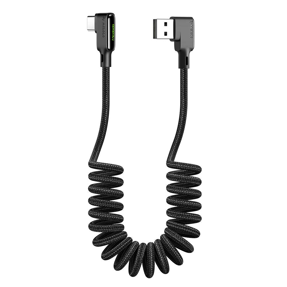 Mcdodo Anti Winding Cable,Retractable 90 Degree Coiled Right Angle Design Gaming Led Cord Nylon Braidd Sync Charge Usb Data Type-C Cable 6Ft/1.8M Compatible With New Phone List Below(Type C,Black)