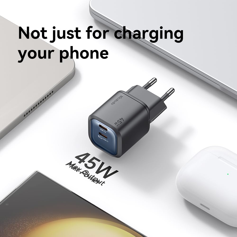 Mcdodo GaN 45W USB C Charger, Dual-Port 30W+12W PD Fast Charger, Multiple USB C Power Supply, Compatible with S24/S23, iPhone 17/16/15/14, MacBook Air, iPad