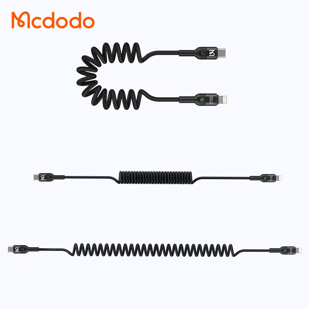 mcdodo Coiled Elastic USB Cable, Retractable Cable Data Sync Charge Cable Charging Spiral Cord Car Charger Cable For iPhone/iPad