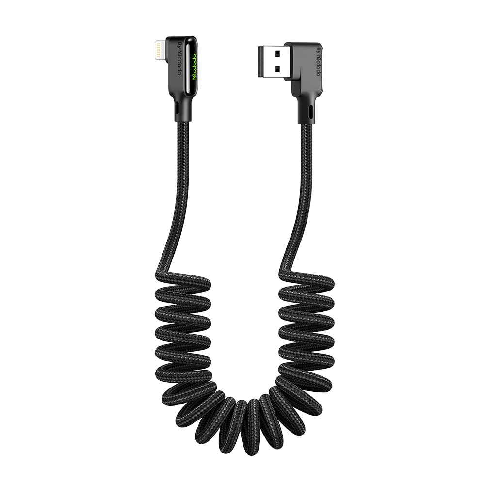 mcdodo Lightning Fast Charge 90 Degree Straight With LED light Long Gaming Data Cable for Charging & data Sync Black Glue Series Black 1.8 Meter