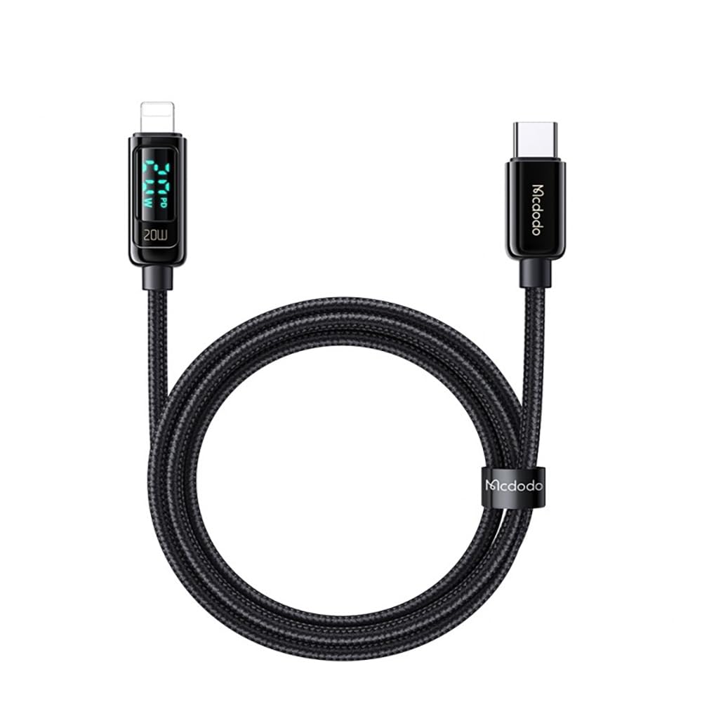 Mcdodo CA-8810 Digital Display 36W Type-C to Lightning Data Cable – 1.2m, Black