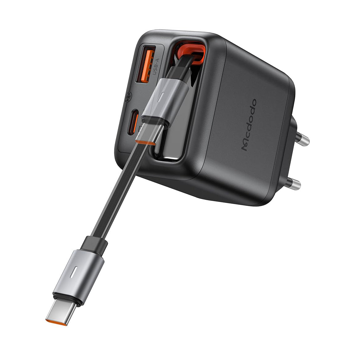 Mcdodo USB C Charger 35W Fast Charger GaN with Built-in Retractable Cable 3 in 1 (3 Ports), Compatible with iPhone 17 Pro Max/16/15, MacBook, Galaxy S25/S24 Ultra, iPad, Switch